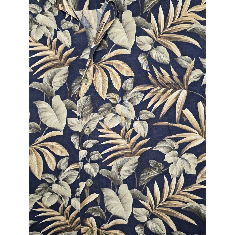 Moda Campia Moda Hawaiian Shirt Button Up Short Sleeve Men's L Blue/Tan Floral - Picture 3 of 7